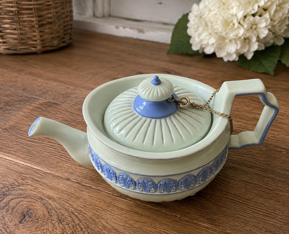 Vintage Nini Mini Ceramic Teapot Blue White Decorative Tea Pot Attached Lid